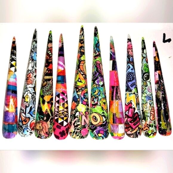 Hand crafted custom print 10pc 3xl acrylic press on nails sz Large - Picture 1 of 7